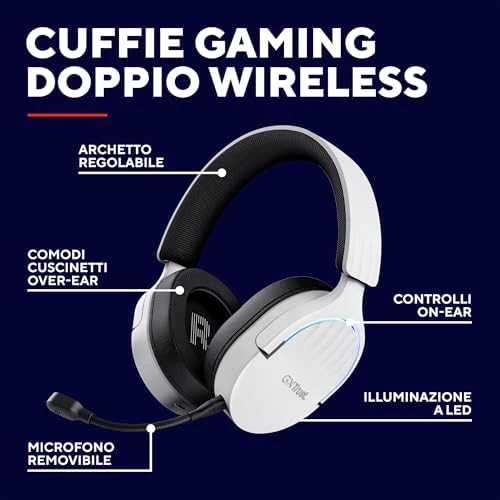 Trust GXT 491W FAYZO Ausinės su laidu & Belaidės su lankeliu ant galvos Gaming USB Type-C Bluetooth Juodas, Baltas