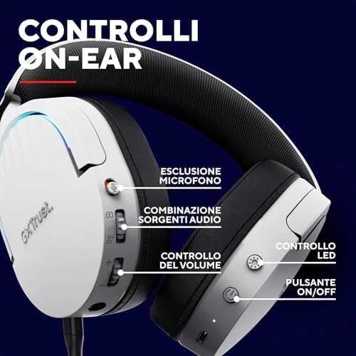 Trust GXT 491W FAYZO Ausinės su laidu & Belaidės su lankeliu ant galvos Gaming USB Type-C Bluetooth Juodas, Baltas