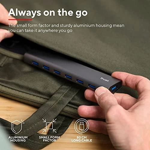 Trust Halyx - Type-A 5000 Mbit/s 7 Port USB 3.2 Gen1 Hub (sidabrinis)