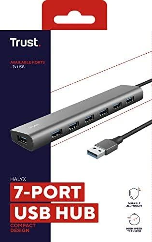 Trust Halyx - Type-A 5000 Mbit/s 7 Port USB 3.2 Gen1 Hub (sidabrinis)