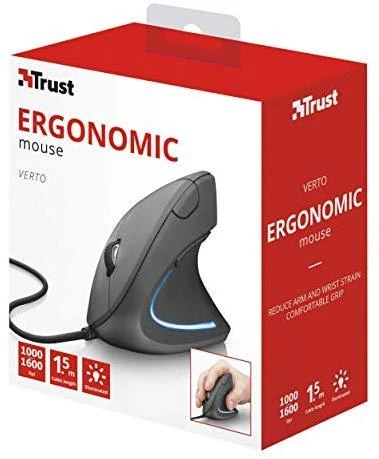 Kompiuterio pelė Trust USB Verto, ergonomiška, juodos spalvos