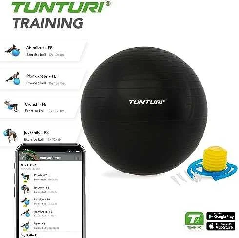 Tunturi Gymball Mankštos kamuolys su pompa 90cm, juodas