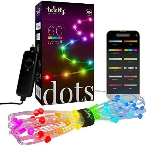 „Twinkly Dots“ išmaniosios LED lemputės, 60 RGB (daugiaspalvės), maitinamos USB, 3 m, skaidrios RGB – 16 mln.+ spalvų
