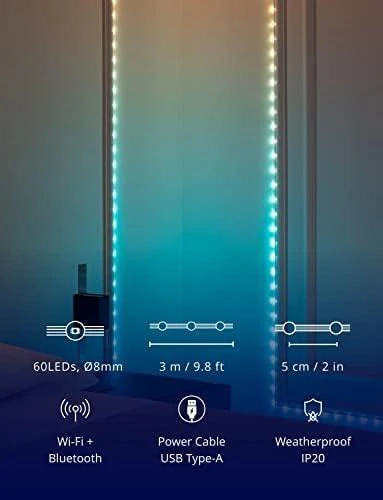 „Twinkly Dots“ išmaniosios LED lemputės, 60 RGB (daugiaspalvės), maitinamos USB, 3 m, skaidrios RGB – 16 mln.+ spalvų