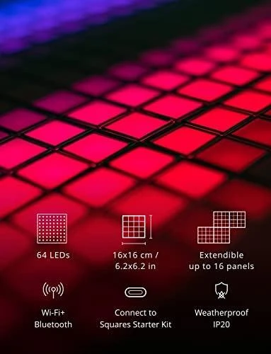 „Twinkly Squares“ išmaniųjų LED panelių išplėtimo paketas (3 panelės) RGB – 16 mln. spalvų