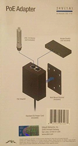 UBIQUITI POE-24-24W Ubiquiti PoE-24 pasyvus PoE adapteris EU, 24V 1A, įžeminimas / ESD apsauga, 24W