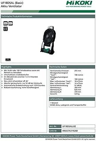 Wentylator USB Hikoki HIKOKI Ventiliatorius BEZ AKU. UF18DSALL0Z