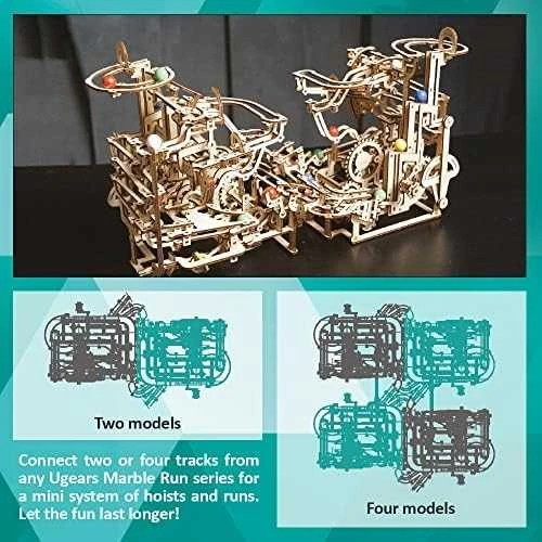Marble Run – pakopinis keltuvas – mechaninis sulankstomas modelis – fanera – 355 elementai – Ugearsmodels