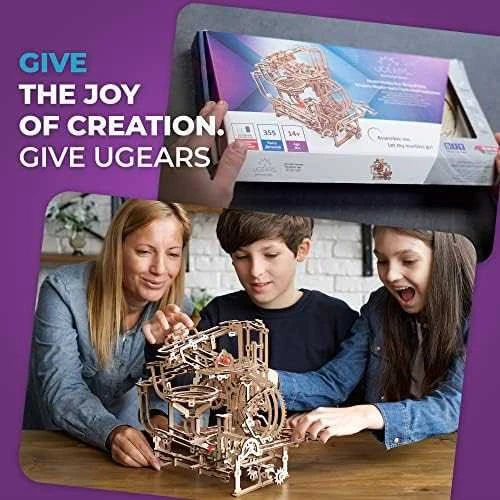 Marble Run – pakopinis keltuvas – mechaninis sulankstomas modelis – fanera – 355 elementai – Ugearsmodels