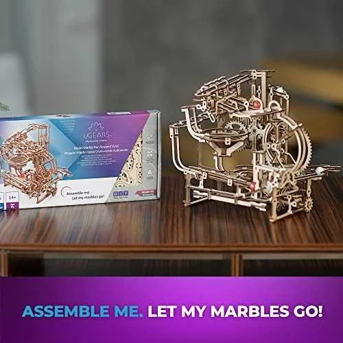 Marble Run – pakopinis keltuvas – mechaninis sulankstomas modelis – fanera – 355 elementai – Ugearsmodels
