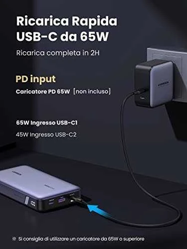 Nešiojamas įkroviklis UGREEN Powerbank 145W nešiojamajam kompiuteriui - 3 jungtys / 25000mAh