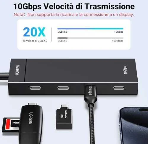 Ugreen Šakotuvas USB-C 4 prievadų (USB-C 3.2 Gen2) 30cm, juodas