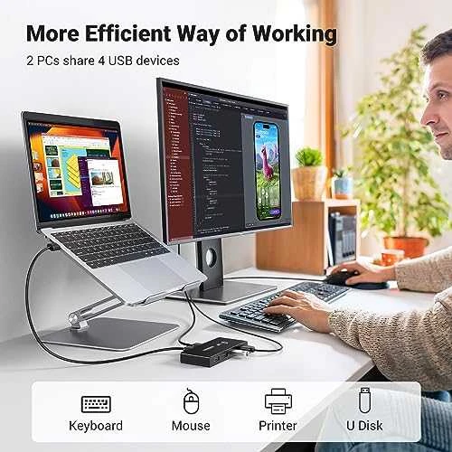 USB jungiklis KVM USB 2x4 UGREEN USB 3.0