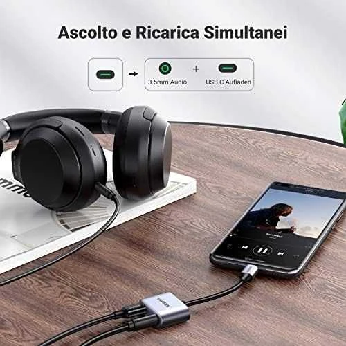 UGREEN CM231 garso adapteris USB-C prie mini lizdo 3.5 mm (pilka)