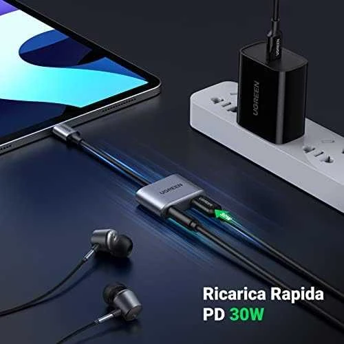 UGREEN CM231 garso adapteris USB-C prie mini lizdo 3.5 mm (pilka)