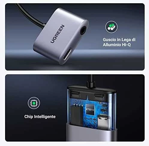 UGREEN CM231 garso adapteris USB-C prie mini lizdo 3.5 mm (pilka)