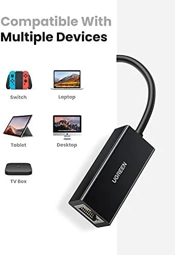Ugreen Adapteris tinklo USB-A 2.0 - RJ45 10/100Mbit/s, juodas