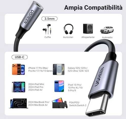 UGREEN AV161 USB-C audio adapteris į 3.5mm jack - Juodas