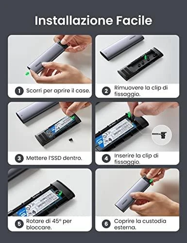 Ugreen 10902 saugojimo diskų korpusas SSD korpusas Pilka M.2