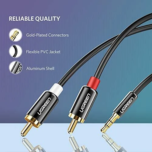 UGREEN AV116 kabelis AUX 3.5mm - 2RCA Cinch 3m - Juodas