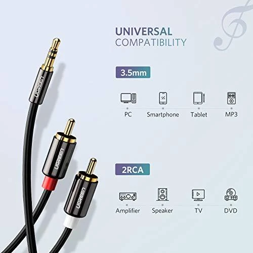 UGREEN AV116 kabelis AUX 3.5mm - 2RCA Cinch 3m - Juodas