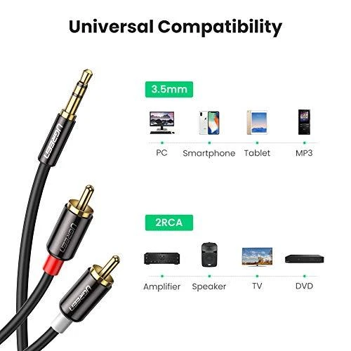 UGREEN AV116 kabelis AUX 3.5mm - 2RCA Cinch 3m - Juodas