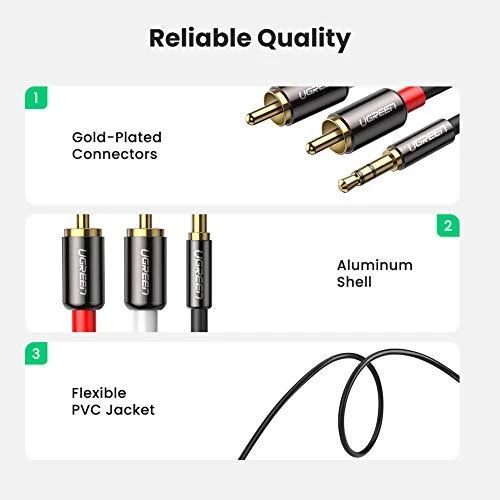 UGREEN AV116 kabelis AUX 3.5mm - 2RCA Cinch 3m - Juodas