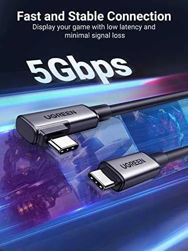 Kabelis USB C - USB C kampinis kištukas USB3.2 Gen1 60W PD3.0 5m juodas US551 UGREEN