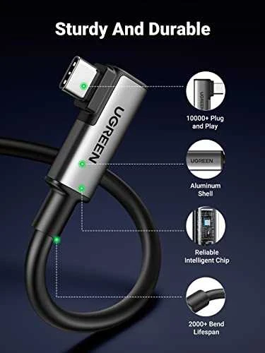 Kabelis USB C - USB C kampinis kištukas USB3.2 Gen1 60W PD3.0 5m juodas US551 UGREEN