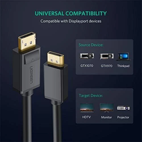 Ugreen DisplayPort į DisplayPort kabelis DP102 4K 3D 3 m - Juodas
