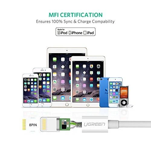 UGREEN nikeliuotas USB - Lightning laidas MFi 1m