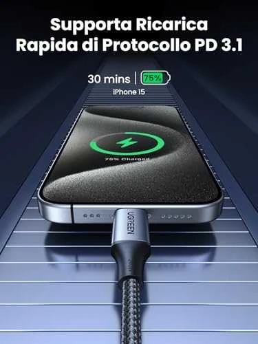 Laidas USB-C į USB-C UGREEN 15311, 1m (pilkas)