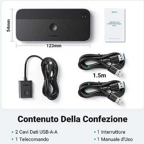 Ugreen USB 3.0 perjungėjas (2 PC <-> 4 įrenginiai (3x USB-A + USB-C))