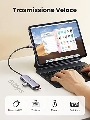UGREEN CM511 5-in-1 adapteris šakotuvas USB-C – 3x USB3.0 HDMI TF/SD