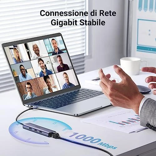 UGREEN CM475 adapteris USB-C šakotuvas prie 3x USB 3.0, RJ45, USB-C PD (pilkas)