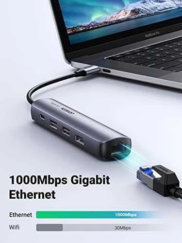 5in1 UGREEN CM418 adapteris USB-C Hub į 2x USB 3.0, HDMI, RJ45, USB-C - Pilkas