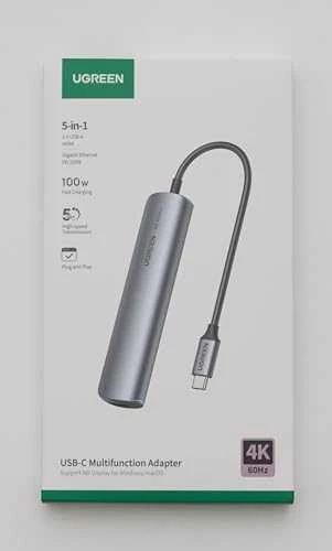 5in1 UGREEN CM418 adapteris USB-C Hub į 2x USB 3.0, HDMI, RJ45, USB-C - Pilkas