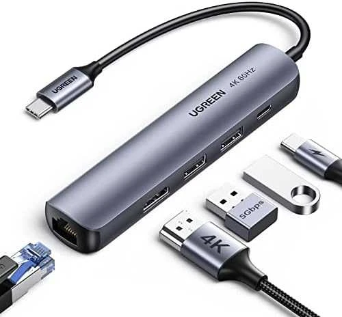 5in1 UGREEN CM418 adapteris USB-C Hub į 2x USB 3.0, HDMI, RJ45, USB-C - Pilkas