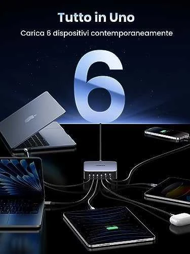 UGREEN 2USB-A+4USB-C 200W Desktop greitasis įkroviklis, pilkas