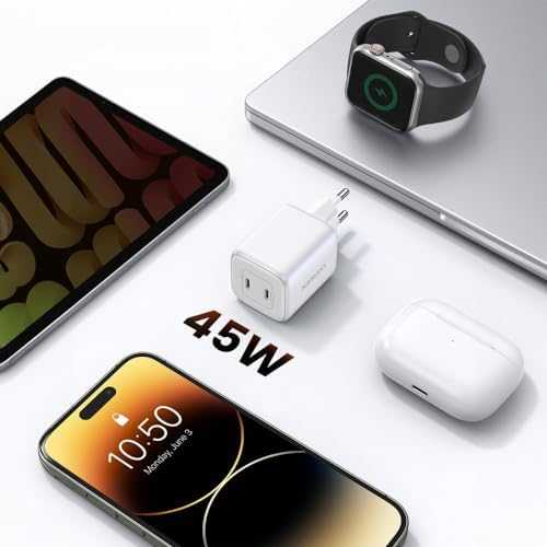 GaN 2 x USB-C 45W QC PD Ugreen CD294 greitasis įkroviklis - baltas