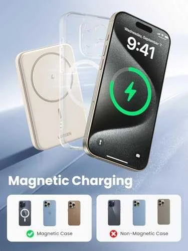 LiPo išorinis akumuliatorius (Powerbank) 5000mAh 15W bevielis QI 7.5W, su magnetu Magsafe PB560 UGREEN