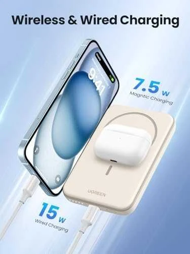 LiPo išorinis akumuliatorius (Powerbank) 5000mAh 15W bevielis QI 7.5W, su magnetu Magsafe PB560 UGREEN