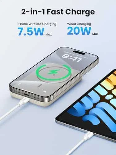 LiPo išorinis akumuliatorius (Powerbank) 10000mAh 20W bevielis QI 15W, su magnetu Magsafe PB561 UGREEN