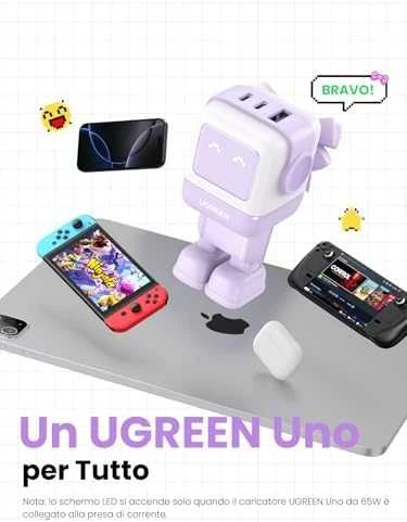 Įkroviklis Ugreen Nexode RG 65W GaN, 2 x USB-C + USB-A, violetinės spalvos