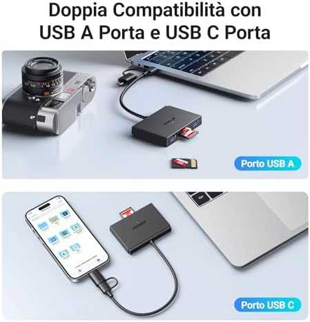 Ugreen Atminties kortelių Micro SD, SD skaitytuvas USB 3.0/USB-C OTG su 2xUSB-A prievadais