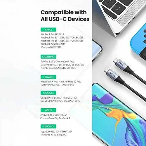 Kabelis UGREEN US355 USB-C į USB-C 3.1 Gen.2, PD, 5A, 100W, 4K, 10Gbps, 1m