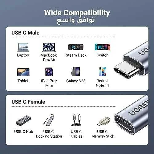 Kabelio nikeliavimas UGREEN US372 USB Type C 3.1 Gen2 nuo vyriškos iki moteriškos 1 m (juodas)