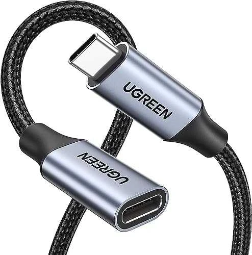 Kabelio nikeliavimas UGREEN US372 USB Type C 3.1 Gen2 nuo vyriškos iki moteriškos 1 m (juodas)