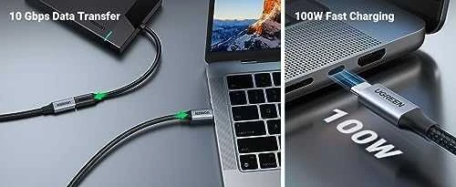 Kabelio nikeliavimas UGREEN US372 USB Type C 3.1 Gen2 nuo vyriškos iki moteriškos 1 m (juodas)