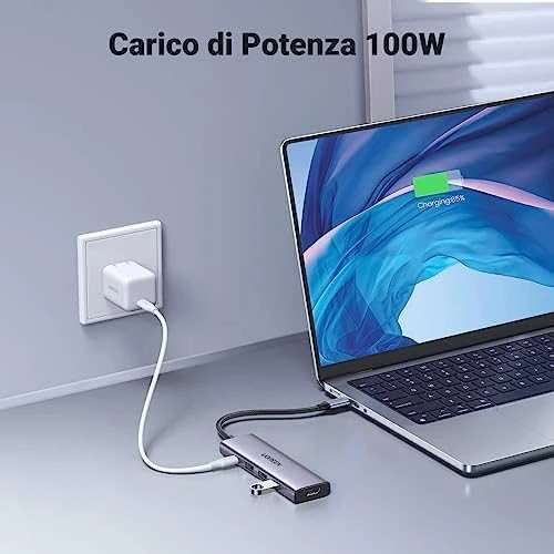 Adapteris Ugreen CM511 USB-C to HDMI 1.4 + 3xUSB-A + USB-C PD100W pilkas